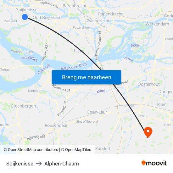 Spijkenisse to Alphen-Chaam map