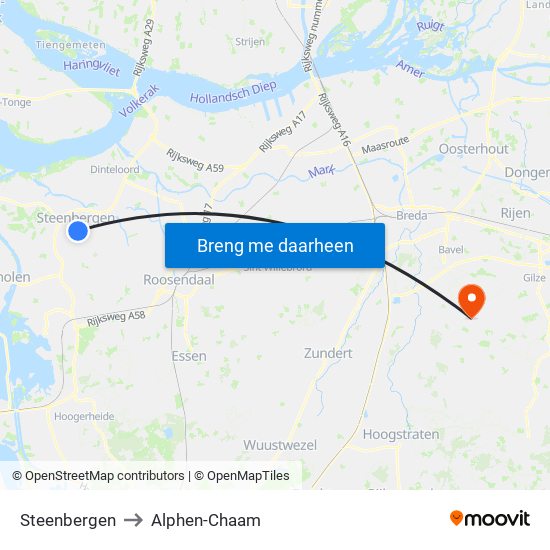 Steenbergen to Alphen-Chaam map