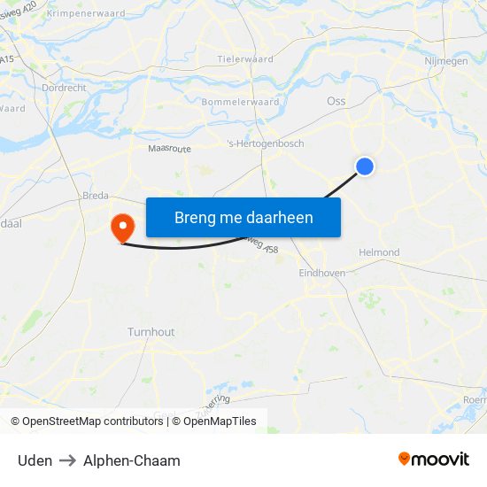 Uden to Alphen-Chaam map
