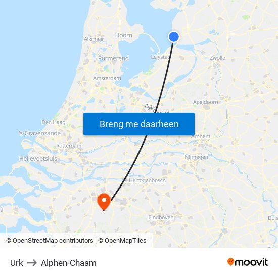 Urk to Alphen-Chaam map