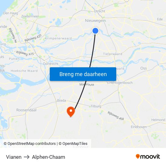 Vianen to Alphen-Chaam map