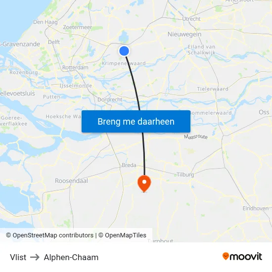 Vlist to Alphen-Chaam map