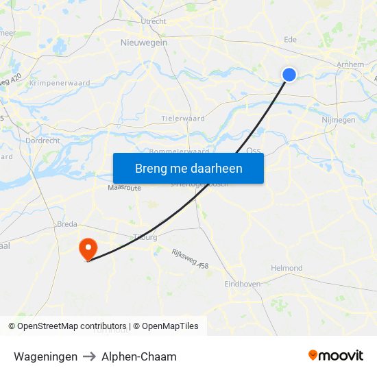 Wageningen to Alphen-Chaam map