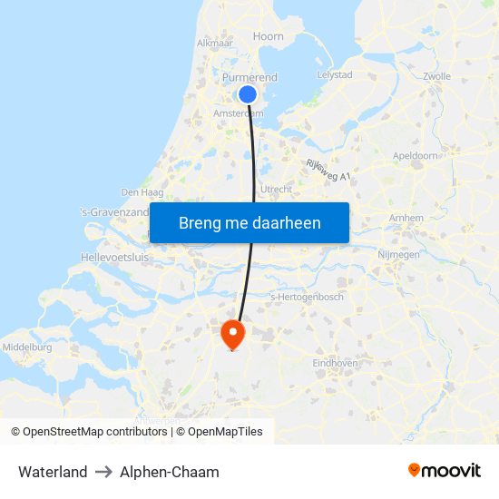 Waterland to Alphen-Chaam map