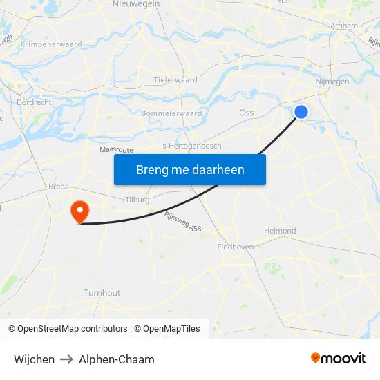 Wijchen to Alphen-Chaam map