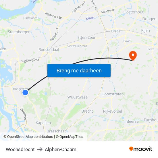 Woensdrecht to Alphen-Chaam map