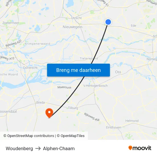 Woudenberg to Alphen-Chaam map