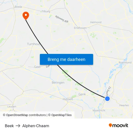 Beek to Alphen-Chaam map