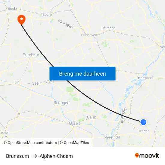 Brunssum to Alphen-Chaam map
