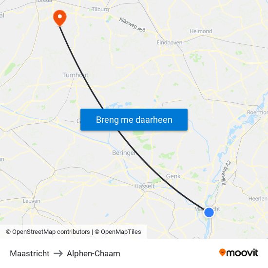 Maastricht to Alphen-Chaam map