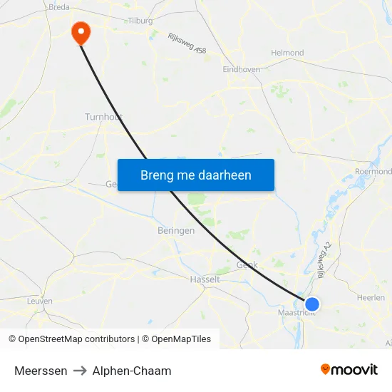 Meerssen to Alphen-Chaam map