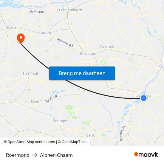 Roermond to Alphen-Chaam map