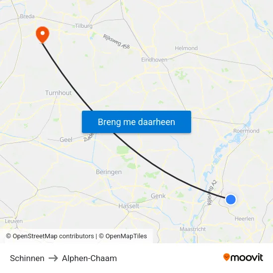 Schinnen to Alphen-Chaam map