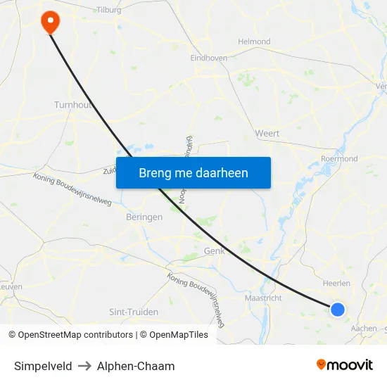 Simpelveld to Alphen-Chaam map