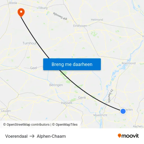 Voerendaal to Alphen-Chaam map