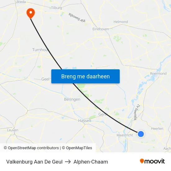 Valkenburg Aan De Geul to Alphen-Chaam map
