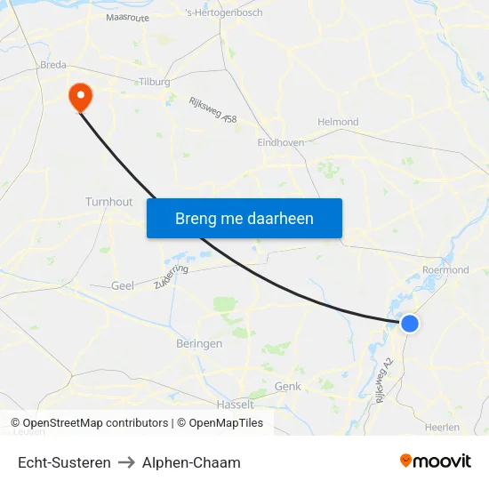Echt-Susteren to Alphen-Chaam map