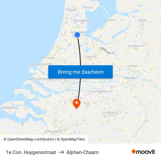 1e Con. Huygensstraat to Alphen-Chaam map