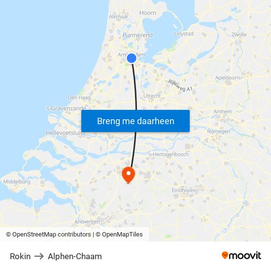 Rokin to Alphen-Chaam map