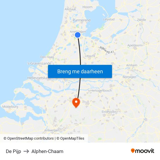 De Pijp to Alphen-Chaam map