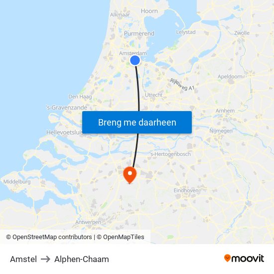 Amstel to Alphen-Chaam map