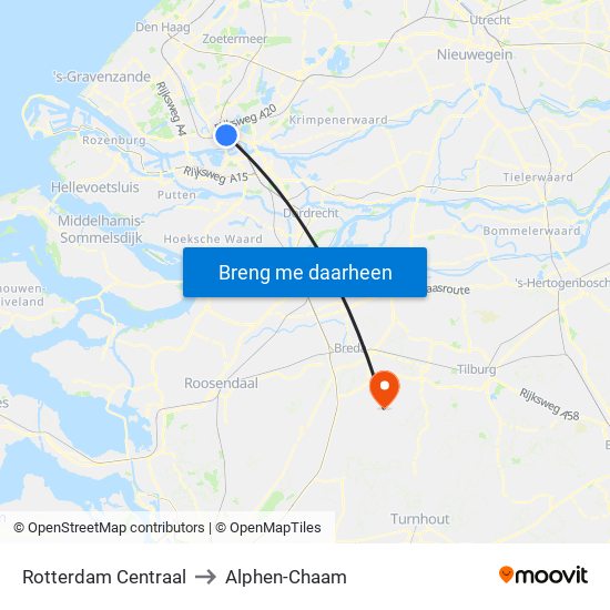 Rotterdam Centraal to Alphen-Chaam map