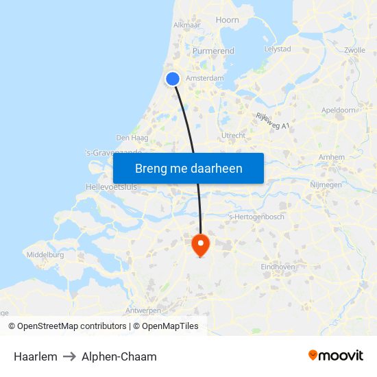 Haarlem to Alphen-Chaam map