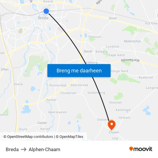 Breda to Alphen-Chaam map