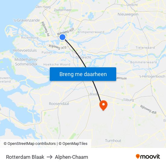 Rotterdam Blaak to Alphen-Chaam map