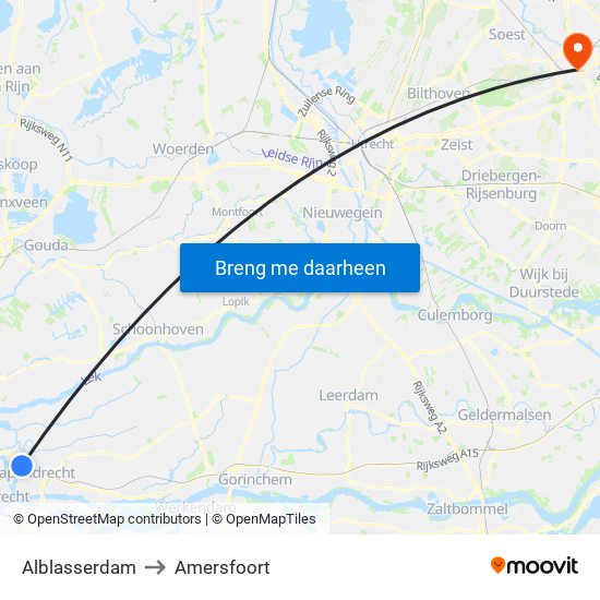 Alblasserdam to Amersfoort map