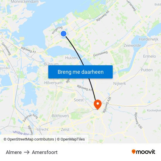 Almere to Amersfoort map