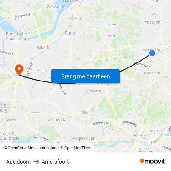 Apeldoorn to Amersfoort map