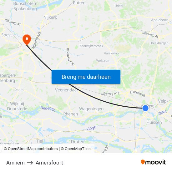 Arnhem to Amersfoort map
