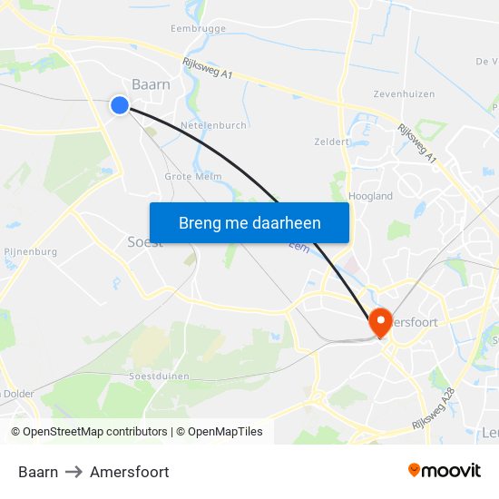 Baarn to Amersfoort map