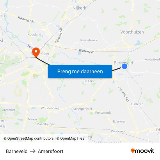 Barneveld to Amersfoort map