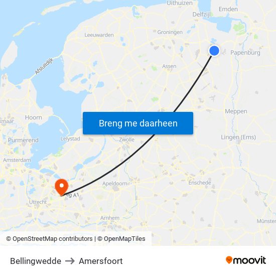 Bellingwedde to Amersfoort map