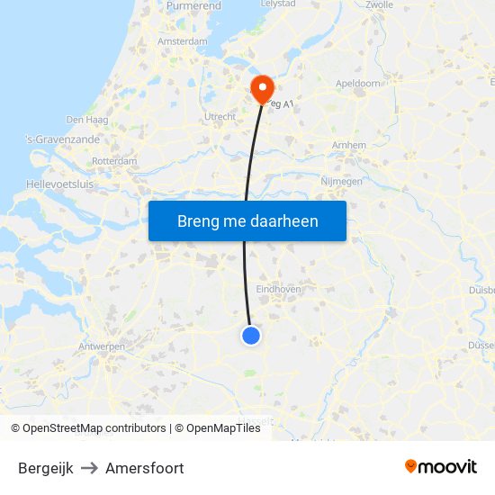 Bergeijk to Amersfoort map