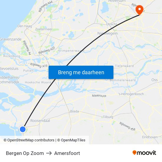Bergen Op Zoom to Amersfoort map