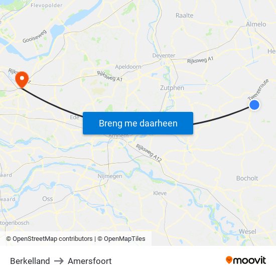 Berkelland to Amersfoort map