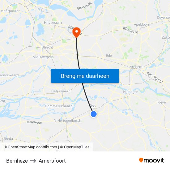 Bernheze to Amersfoort map