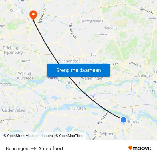 Beuningen to Amersfoort map