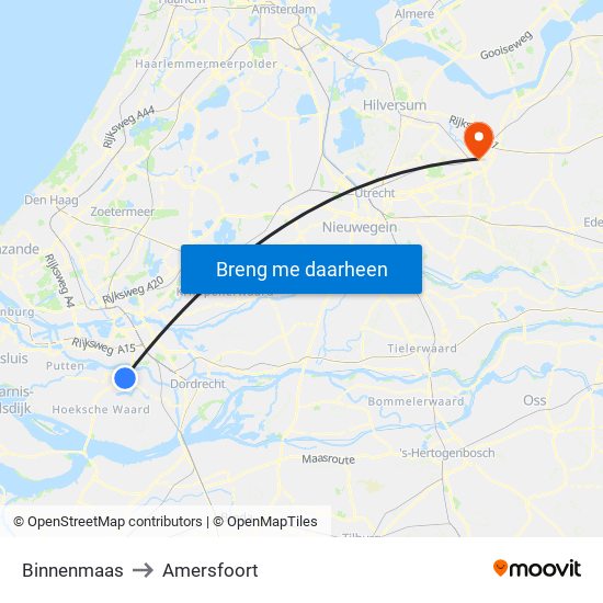 Binnenmaas to Amersfoort map