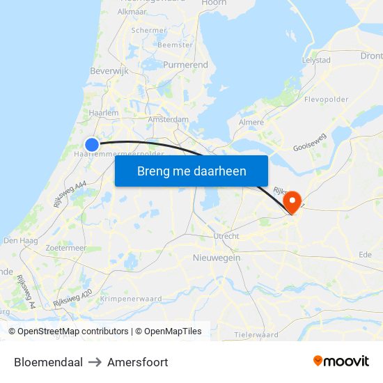 Bloemendaal to Amersfoort map