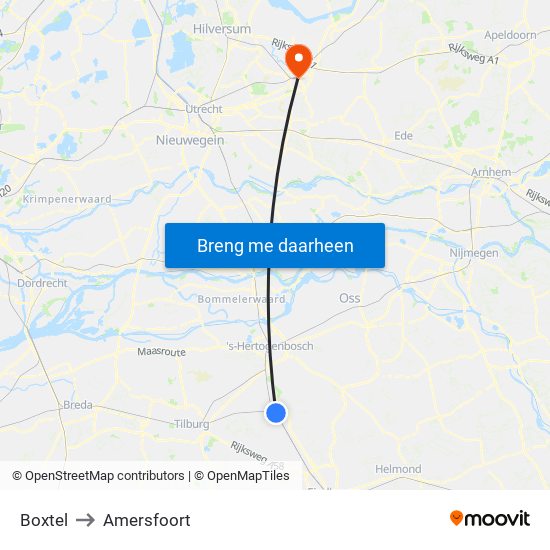 Boxtel to Amersfoort map