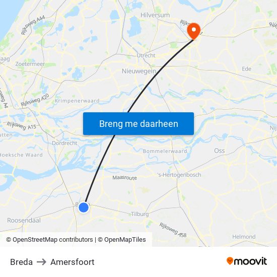 Breda to Amersfoort map