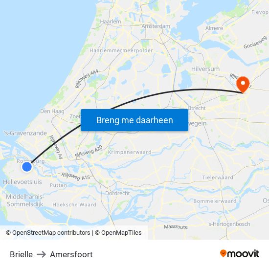 Brielle to Amersfoort map