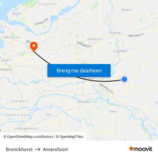 Bronckhorst to Amersfoort map