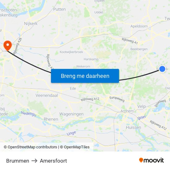 Brummen to Amersfoort map