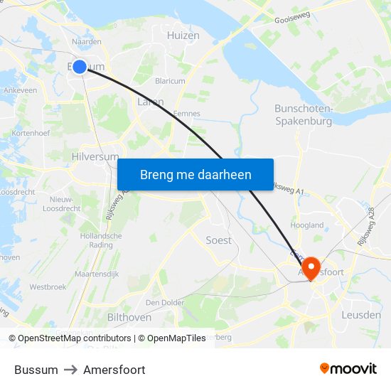 Bussum to Amersfoort map
