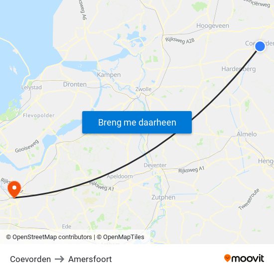 Coevorden to Amersfoort map